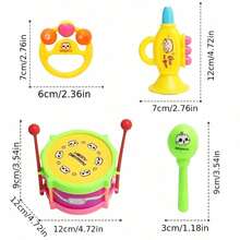 5件套婴儿双面手敲玩具小腰鼓儿童乐器沙锤喇叭（配件颜色随机）,木制乐器,婴儿锤,乐器,婴儿玩具>玩具乐器,音乐鼓,儿童音乐玩具,鼓套装>玩具乐器,儿童音乐,鼓>套件,鼓玩具,儿童玩具,尤克里里,铃鼓乐器,儿童鼓,婴儿鼓 - 彩色 - 查看 9