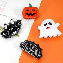 1/2/5pcs Halloween Hair Clips, Suitable For Women & Girls, Pumpkin, Spider Web, Bat, Acrylic Clips, Banana Clips, Non-Slip Halloween Hair Accessories