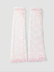 1对女士玫瑰花网纱袖套，适合节日穿着，秋季女装，情人节配饰 - 粉色 - 查看 7