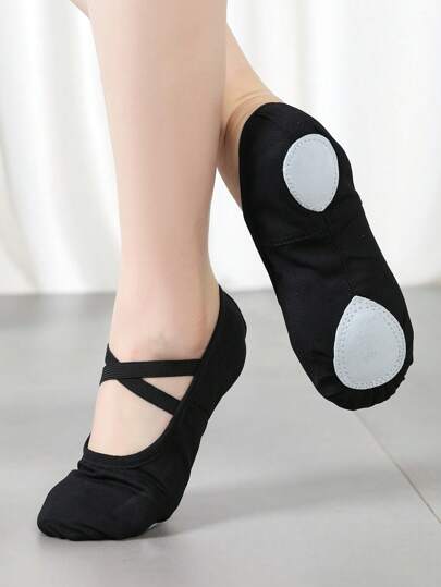 Zapatos de ejercicio para niños para interiores, con suela suave de tela elástica, cómodos y duraderos, cierre sin cordones con banda elástica, zapatillas de ballet (niños/niños mayores)