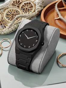 1 件男士石英表，聚碳酸酯材质，时尚商务腕表，适合所有场合，适合任何男士 - 黑 - 查看 10