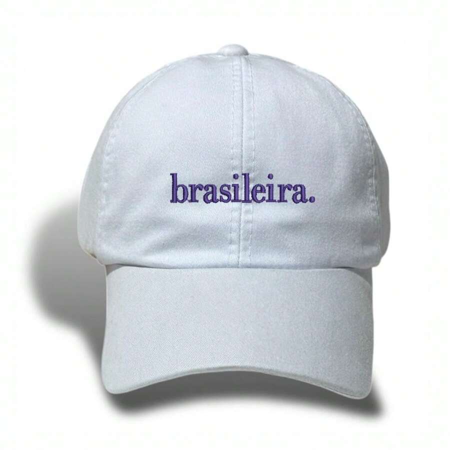 Unisex Dad Hat In 100% Cotton Twill, Brazilian Custom Curved Brim. - White Embroidered Navy Blue - View 1
