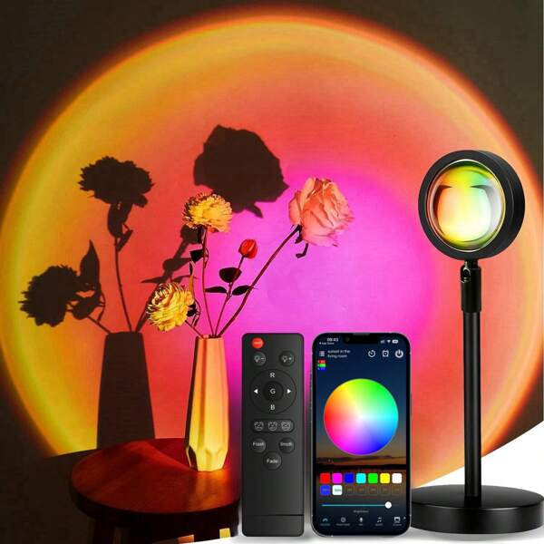 QUIGO 1 Stück Sonnenuntergang Lampe Projektor LED Licht, Schlafzimmer Nachtlicht, RGB Beleuchtung, Sonnenlicht Sonnenaufgangslampe, 10W, 360° Drehung, Stimmungsbeleuchtung, Mehrfarbig, geeignet für Heim/Raum Dekoration/Festival/Feier/Szene/Jahreszeit.
