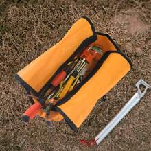 1pc Heavy Duty Tool Bag For Step Ladder, Oxford Cloth Material, Waterproof And Scratch Resistant, Expandable Storage With Hanging Design For Home Remodeling Organizer, Large Capacity For Storing Screws, Wrenches, Drills And Other Maintenance Tools