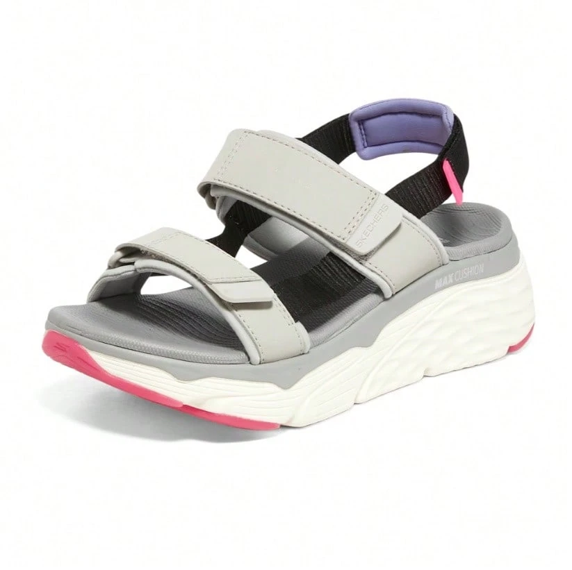 Skechers 女鞋夏季輕便防滑厚底涼鞋休閒魔鬼氈沙灘鞋 - 灰色 - 查看 1