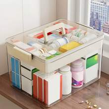 Senmeo 1PCS Multi-Layer Waterproof Medicine Box! Portable Emergency Organizer With Snap Closure - Durable Plastic, Multi-Compartment First Aid Kit, Storage Box For Organization, Suitable For Home/Car/Family - 白色-加大尺寸 - 查看 1