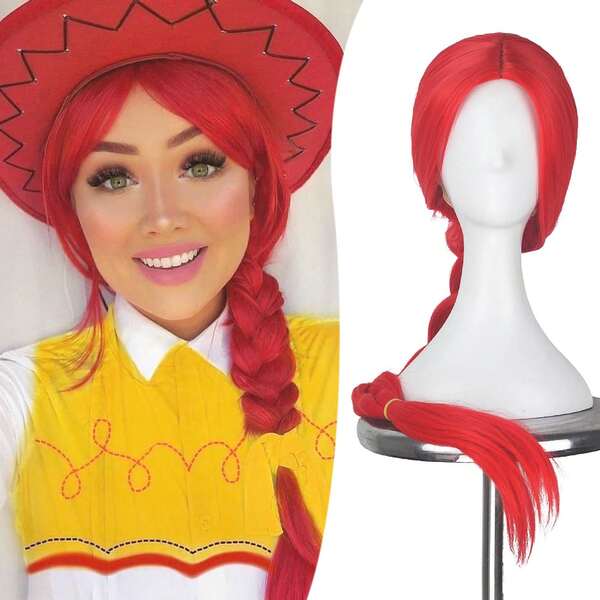 Parrucca rossa intrecciata sintetica da 26 pollici per costume cosplay, per donne