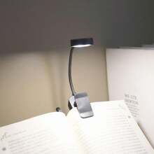 1pc 4-LED Black Clip-On Book Light, Rechargeable, Eyesight Protective Reading Lamp, 3 Color Temperatures, Dimmable, Mini Portable Clip-On Reading Light (Battery/Rechargeable)
