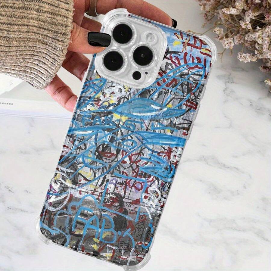 Funda para teléfono con diseño de líneas y grafiti. Compatible con 15 Pro, 12, 14 Pro, 16 Plus, 13, XS y 11. - Colores mixtos 1 - Ver 1