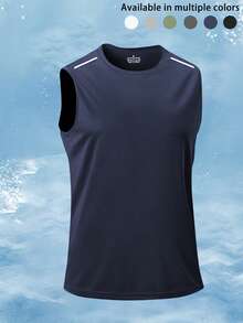 男士无袖速干T恤，篮球训练健身背心，夏季 - 藏蓝色 - 查看 2