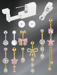 CIZME 7PCS/Set Belly Button Piercing Kit Gun Belly Piercing Kit Belly Button Piercing Gun Navel Piercing Kit Belly Button Ring Piercing Kit Silver Gold Belly Piercing Gun For Women - White - View 2