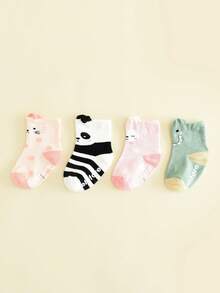 4 双防滑婴儿袜，婴儿船袜，适合男婴和女婴 - 彩色 - 查看 4