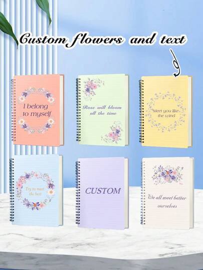 1pc Customized Spiral Notebook With Floral & Text Pattern, Suitable For Back To School, Teacher's Day, Student Gifts, Baptism, Business Office, Stationery. Great Gift For Son, Daughter, Teachers.