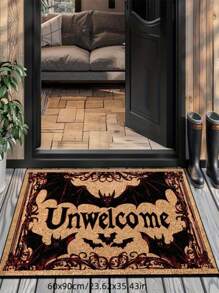 1pc Gothic Bat Design Welcome Doormat - Black And Gold Colors, Suitable For Indoor/Outdoor Use, Great For Home Entryway, Living Room Or Garden, Front Door Mat, Small Rug, Doormat, Carpet, Mat, Outdoor Doormat, Kitchen Rug, Home Decor, Front Doormat, Area Small Rug