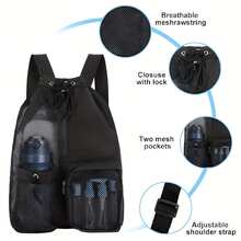 可折叠速干网袋，多功能手提包和单肩包，配有干湿分离隔层，适合夏季海滩、游泳和锻炼，多功能抽绳轻便储物袋，黑色牛津布，可调节肩带，Crossfit 设计 - 藍色 - 查看 7