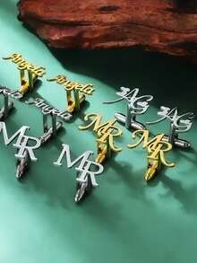 定制男士袖扣，不锈钢简约首字母袖扣，绅士西装衬衫首饰，送给父亲、丈夫、男朋友、儿子的礼物，仅限英文大写字母