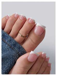 150片哑光法式美甲贴纸，粉白法式美甲贴纸，方形，女士适用，软胶假指甲，可卸除，居家DIY，15种尺寸，适合夏季美甲装饰，按压式美甲贴，美甲用品 - 粉色 - 查看 2