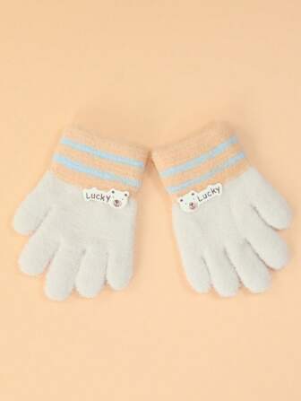 1 par de guantes de invierno con dedos completos y acolchados para niños de 0 a 4 años, diseño de dibujos animados adorables, adecuados para niños y niñas