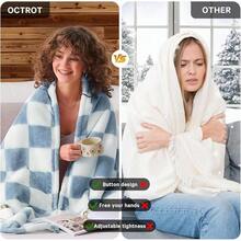 Heated Blanket Throw, 50X60, Heating Throw With 10 Heats Levels/8 Hours Auto Off, Navy Blue Plaid Sherpa Blanket Winter Warmer Adults, Washable Housewarming Couch Bed Office, ETL - 霧藍格子 - 查看 4