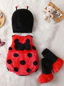 Baby Boy Girl Halloween Costume Animal Costume Plush Sleeveless Crew Neck Romper Hat Shoes Party Clothes - Red - View 6