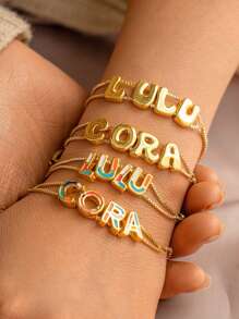 1 Peça Pulseira Personalizada Customizada com Nome Estilo Europeu e Americano em Ouro 18k, Pulseira de Algema Personalizada com Nome, Pulseira Minimalista, Estilo Acadêmico, Aplicação de Letra, Temporada de Volta às Aulas, Presente para Estudantes, Amigos e Melhores Amigos