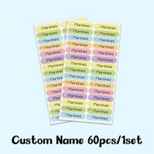 60pcs/ 120pcs/ 180pcs/ 240pcs Custom Name Sticker, Cartoon Small Fresh Cute Waterproof Modern School Supplies Label, Back To School, School Supplies, Paper Name, Category Sticker, Number Category, Customized Waterproof Name Labels For School Supplies, Personalized Stickers For Water Bottles, Lunch Boxes, And Personal Items, Warm Ambience, Autumn Home Refresh, Xmas Decoration