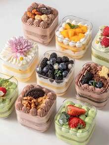 10个装方形慕斯蛋糕盒，蛋糕、布丁、冰淇淋、糕点、烘焙食品包装盒，带盖 - 透明 - 查看 4