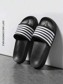 (Couple) Unisex Simple Fashion Striped Plus Size Open Toe Slide EVA Soft Bottom Bathroom Beach Slippers, Indoor & Outdoor Wearable, Summer Big Size 36-50 Men Outdoor Comfortable Casual Shoes Lightweight Non-Slip Household Slippers Durable Men Sandals For Outdoor Daily Wear