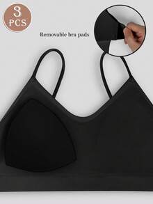 MIOTAN 3 件套女士无钢圈文胸，可拆卸胸垫，日常文胸，条纹设计 - 黑色 - 查看 4