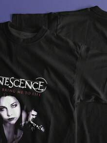 EWH Retro, Rock, Men's Short Sleeve, T-Shirt, Evanescence Band, Iconic, Printed, Loose Street, Top, Music, Culture, Street Style - 黑色 - 查看 4
