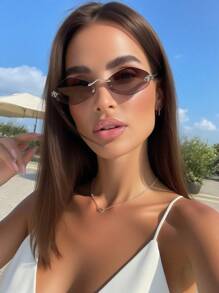 1 buc Ochelari de soare personalizați în formă de diamant fără ramă, noi europeni și americani, de înaltă calitate, pentru stradă, versatili, pentru doamne, ochelari de soare cu formă geometrică