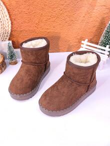 Autumn/Winter New Kids Snow Boots, Mid-Large Children Flat Shoes, Plush Thick Sole Boys Warm Boots, Toddler Short Booties - Coffee Brown - View 8