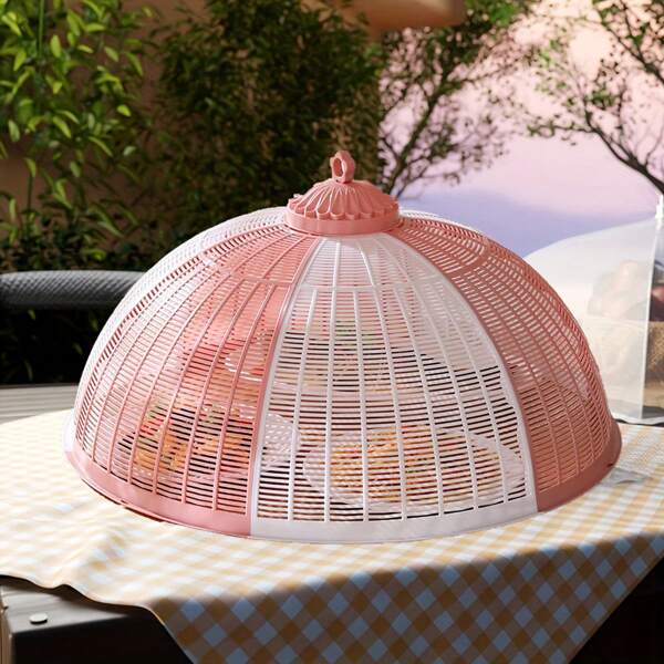 1pc Large Round Plastic Food Cover - Dust-Proof & Fly-Resistant, Bright Orange With White Rim, Ideal For Home Dining Table Protection, Outdoor Food Cover Protector