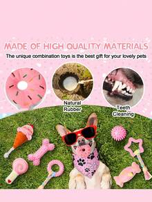 Happy Puppy Puppy Teething Toy, Puppy Feeding, Dog Supplies, Dog Accessories, Small Dog Chew Toy, Soft Rubber Ball With Colorful Rope, Durable, Easy To Clean, Suitable For Small Dogs, Interactive Toy (Pink) - Multicolor - View 8