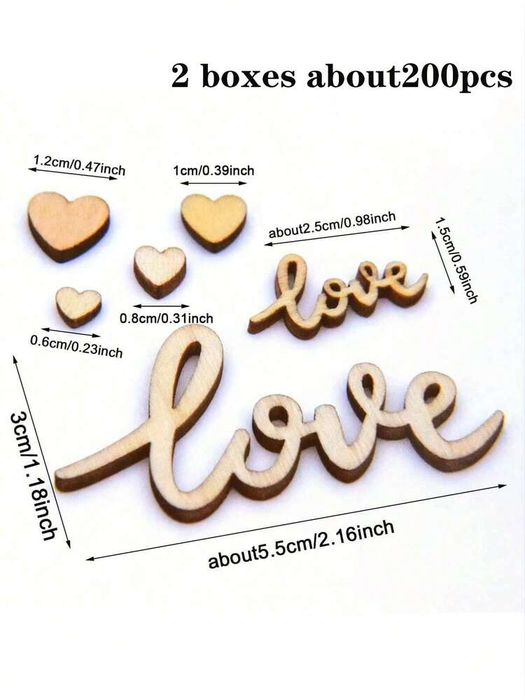 1/2 Packs, 100pcs/200pcs Wooden Love Confetti And Hearts Mixed Natural Rustic Wedding Table Decorations DIY Cutouts Crafts - Khaki - View 11