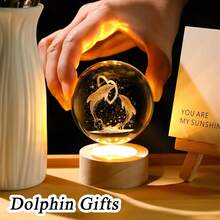 Dolphin Gifts For Women Men 3D Dolphin Crystal Ball With Wooden Light Base Crystal Dolphin Decor Dolphin Gifts For Dolphin Lovers For Christmas Valentine's Day Birthday