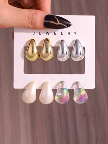 8 أزواج من أقراط التعليق المصنوعة من مادة CCB الخفيفة الوزن، بتصميم قطرات ذهبية معدنية عصرية للنساء