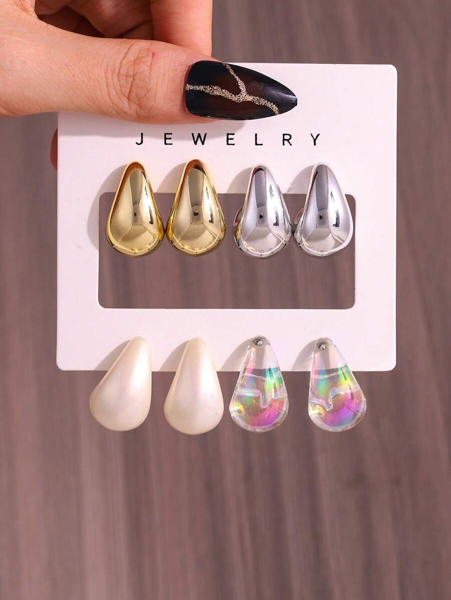 8 أزواج من أقراط التعليق المصنوعة من مادة CCB الخفيفة الوزن، بتصميم قطرات ذهبية معدنية عصرية للنساء