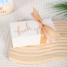 10 pièces Boîte de faveur de mariage imprimée "Thank You" avec nœud en ruban de satin coloré. Boîte cadeau en papier élégante avec estampage blanc et or pour douche de mariée, réception de mariage, fête d'anniversaire, cadeaux pour les invités et décorations de table - Boîte rectangulaire - Voir 11