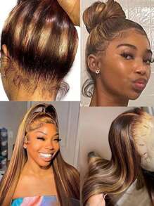 Hidden Strap Water Wave 360 Glueless Wigs Human Hair Pre Plucked Highlight Ombre Straight Honey Blonde Pre Bleached Human Hair Wig With Drawstring Kinky Curly Wet And Wavy Transparent Full Lace Front Wigs Human Hair - SP4/27 - View 6