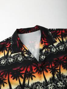 1 Set Men's Casual Coconut Tree Print Shirt & Shorts Suit, Summer - Black - View 5
