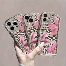 Funda para Teléfono 1PC Electrochapada Ondulada con Cadena Colgante de Perlas, Funda Protectora Anticaídas y Antigolpes, Accesorios de Moda Compatible con las Series 11, 12, 13, 14, 15, 73, Pro y Pro Plus - Moderna y De - Colores mixtos 3 - Ver 2