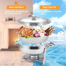 6 Liter Speisewärmer Runde Heizschale Edelstahl Buffetwärmer Suppenwärmer Bain-Marie Speisewärmer für Restaurants, Cafeterias und Schulen (Silber)