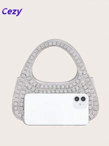 Cezy Bolso de mano con tachuelas de rhinestone de lujo, bolso de mano brillante con correa para el hombro desmontable, elegante para eventos formales, bodas, fiestas, bolso multiusos con asa superior y para el hombro