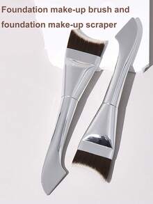 1 件全新超薄新月形粉底刷，无缝化妆刷，面膜刷，化妆师必备化妆工具，适合旅行 - 黑銀色 - 查看 3