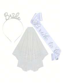 Set de 3 piezas que incluye diadema, faja y velo para la despedida de soltera de la novia, accesorio europeo para fotografías de boda