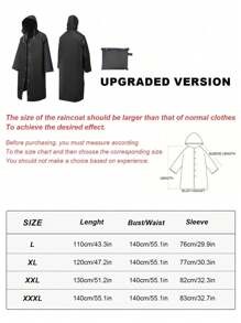 1 pièce Imperméable long noir unisexe Manteau de pluie avec capuche Veste de tranchée pour randonnée extérieure Manteau de pluie pour l'école, le bureau, la maison, les voyages (Avant l'achat, vous devez déterminer la taille correspondante selon le tableau des tailles.)