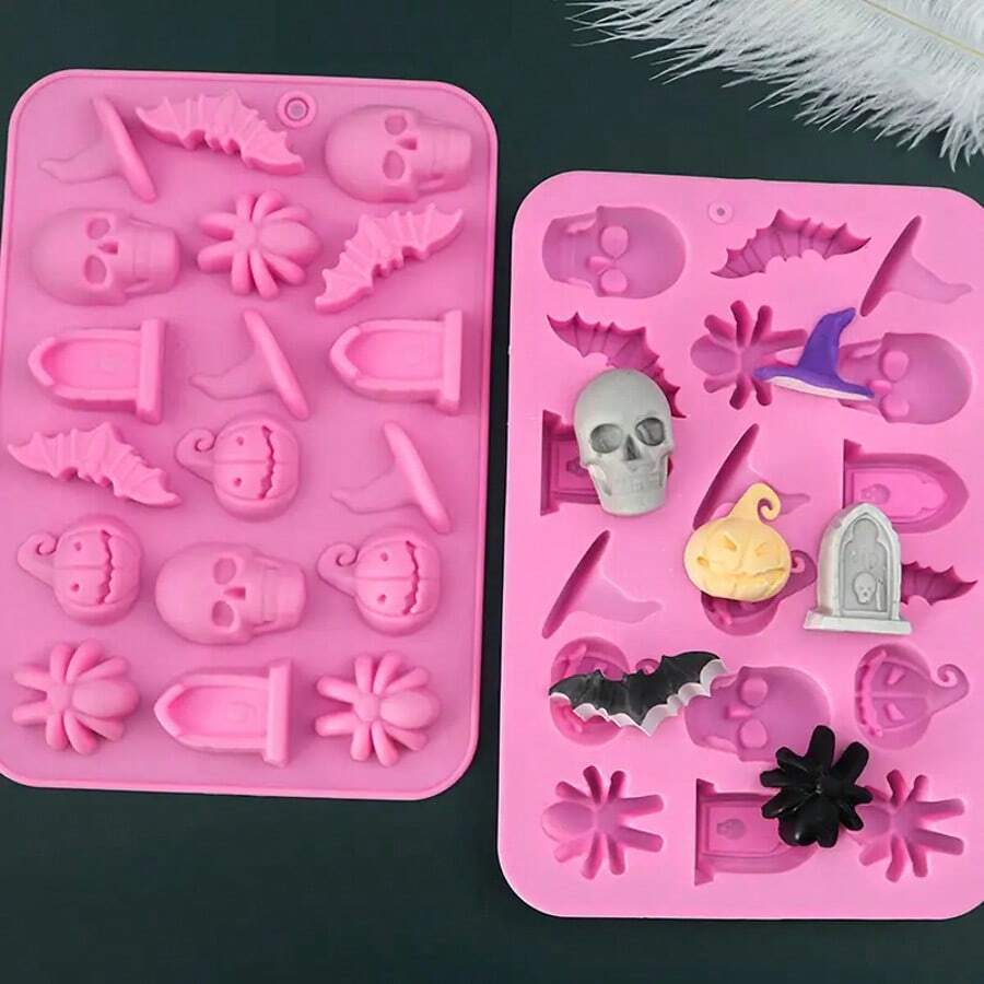 1pc 18-Cavity Silicone Halloween Chocolate Mold, Cake Decorating Mold, Handmade Spider & Bat Epoxy Resin Mold - Multicolor - View 1