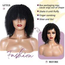 Brazilian Afro Kinky Curly Human Hair Wig With Bangs 180% Density Natural Black Color Glueless Short Afro Curly Human Hair Machine Made Wig For Women Daily Use - Natural Black - View 3