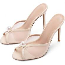 Mesh Mule Heels With 4 Inch Stiletto Heel - 米色 - 查看 1